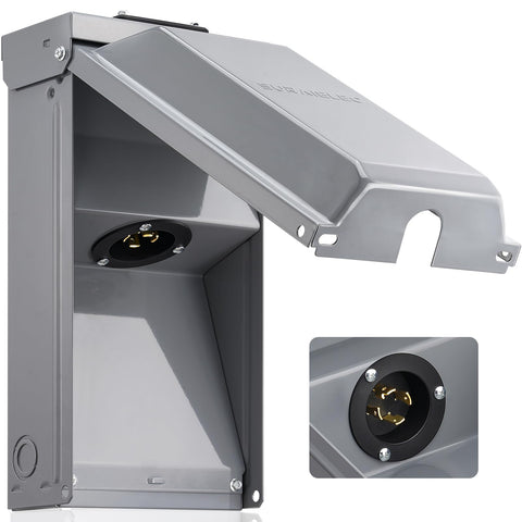 SURAIELEC generator power inlet box outdoors with L14-30P, weatherproof and ready for outages.