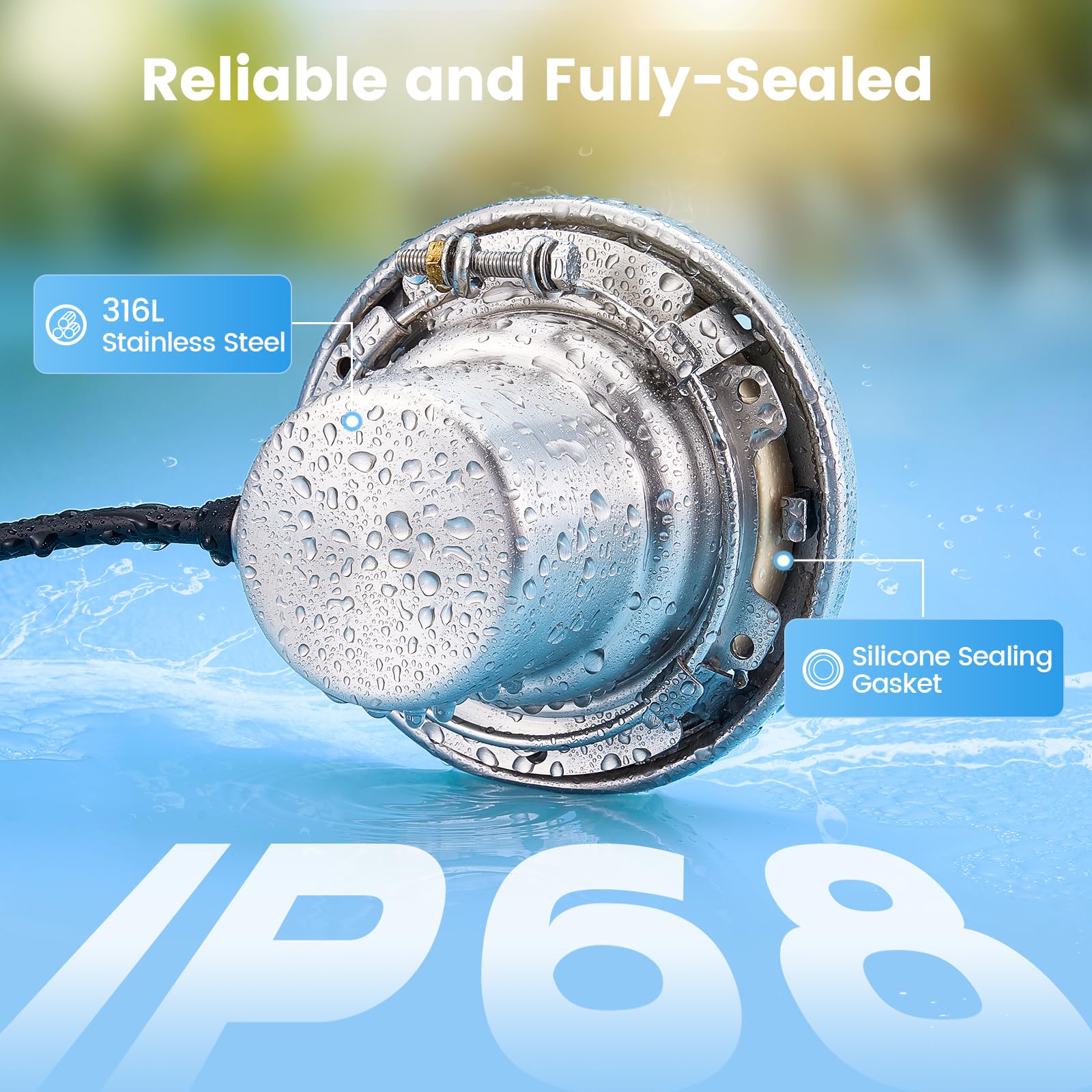 SURAIELEC inground pool light 6000K cool white for nighttime ambiance.