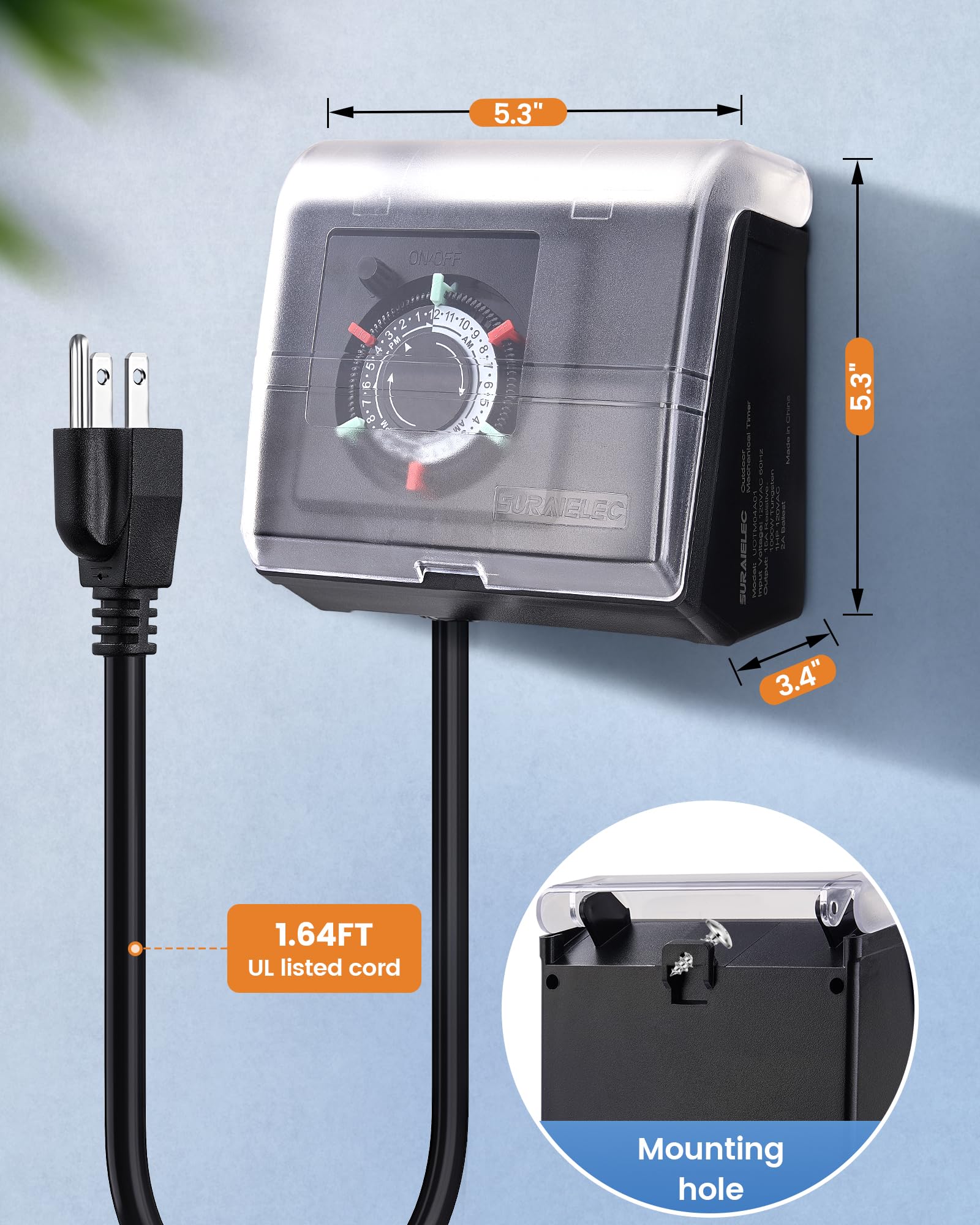 Suraielec nema5-15r timer fits standard outlets.