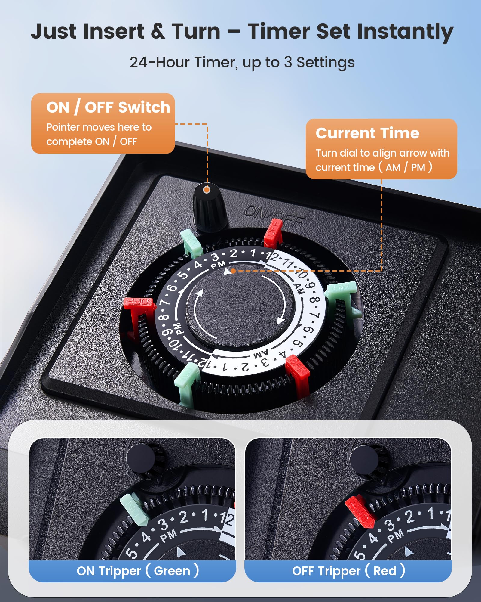 Suraielec plug-in pool pump timer with wire-free setup.