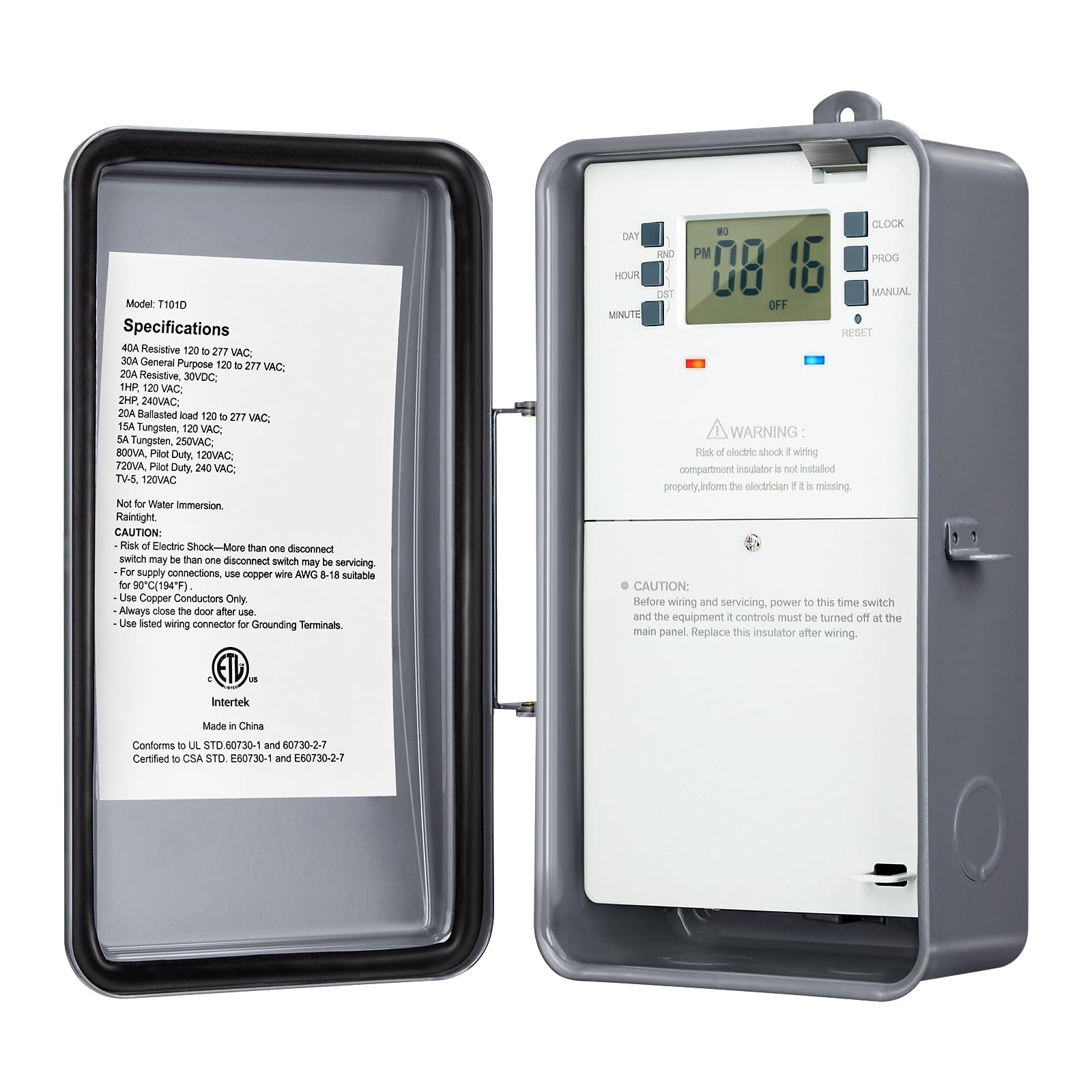 Suraielec pool timer front view with durable outdoor metal casing for weatherproof use.