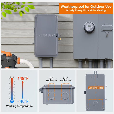 Suraielec timer lockable raintight cover protects settings.