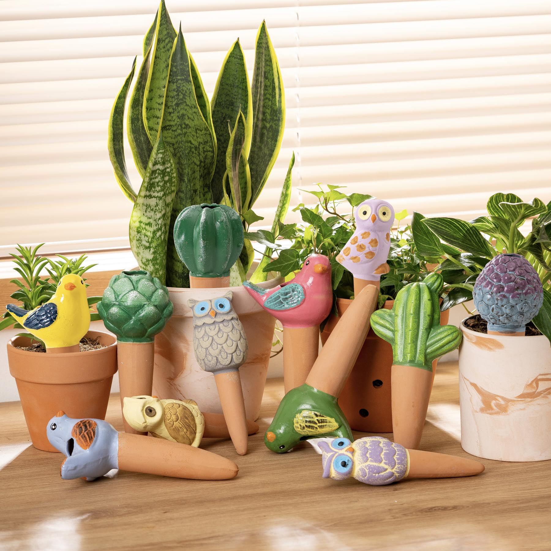 Sure Yuesi decorative owl spikes blend whimsy with practical irrigation for plant lovers.