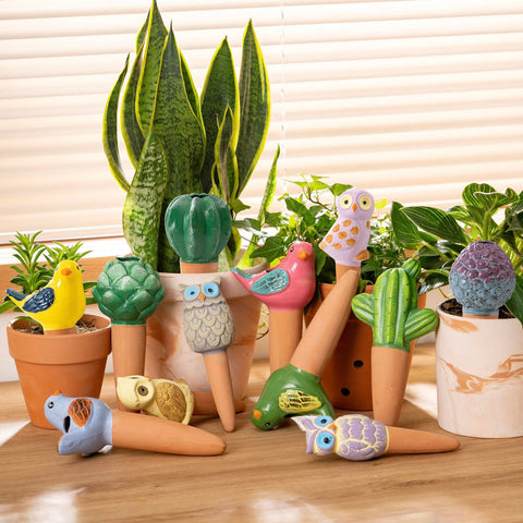 Sure Yuesi decorative owl spikes blend whimsy with practical irrigation for plant lovers.