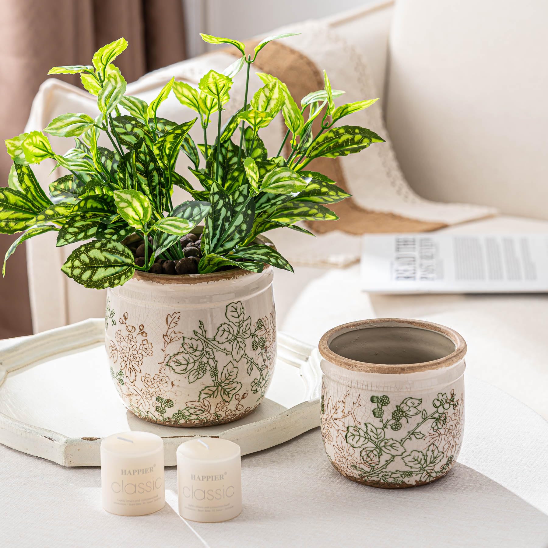 SURE YUESI decorative ceramic plant pots on coffee table centerpiece.