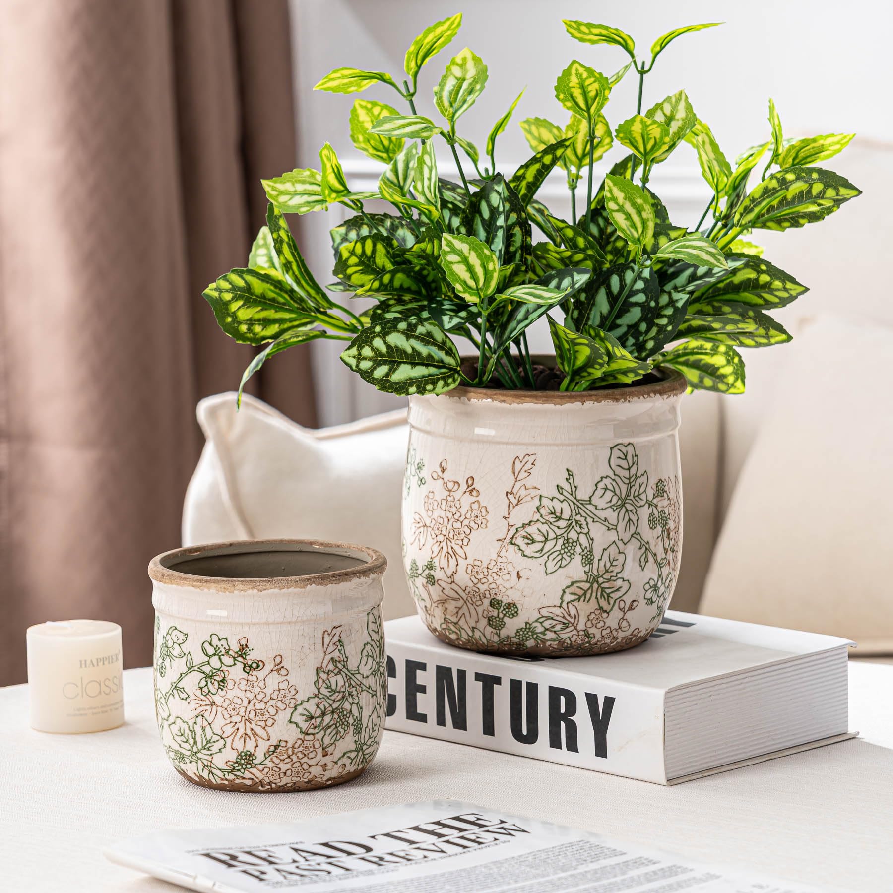 SURE YUESI planter on sunny windowsill with small green plants.