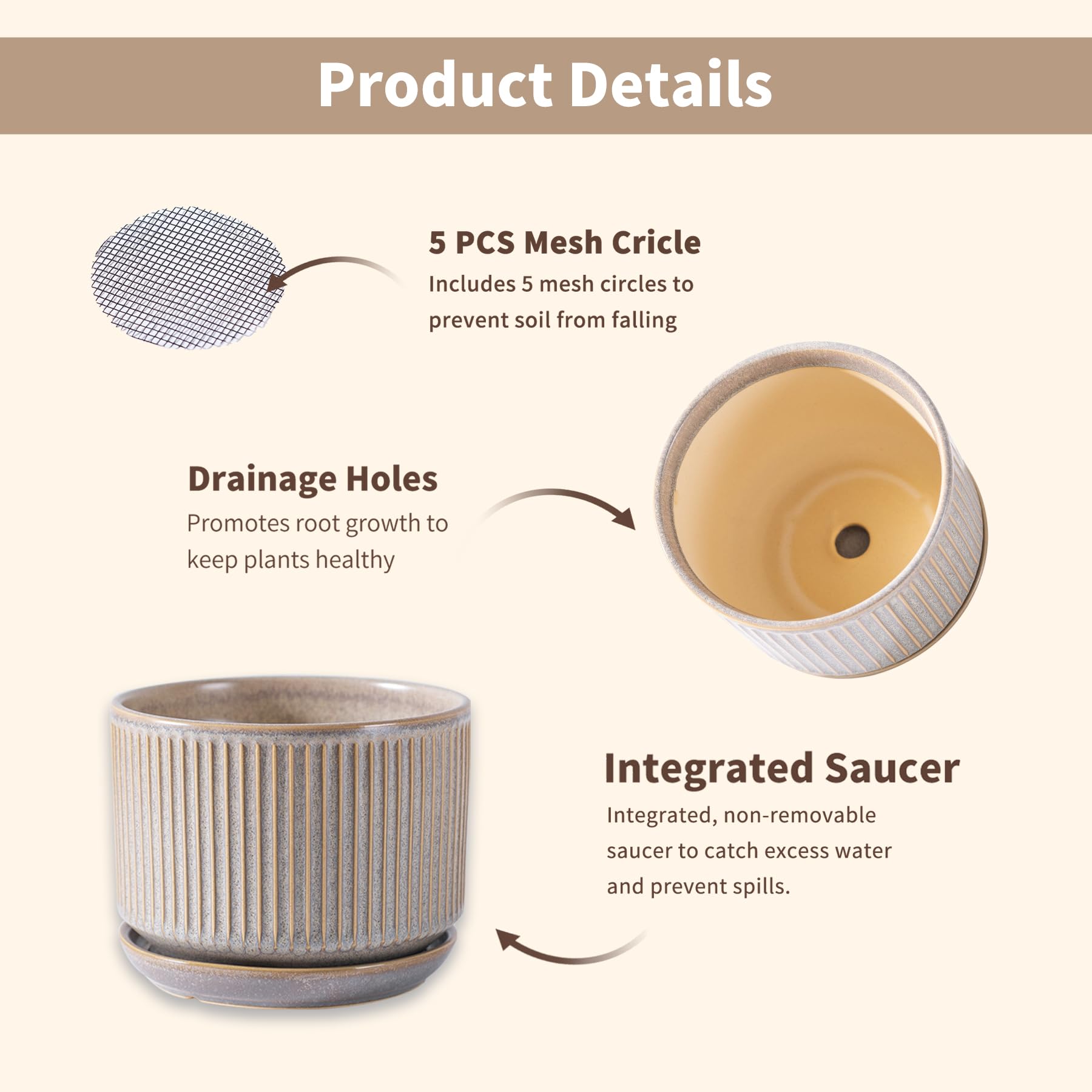 Sure Yuesi pot with drainage, saucer, and pads ensures clean surfaces.