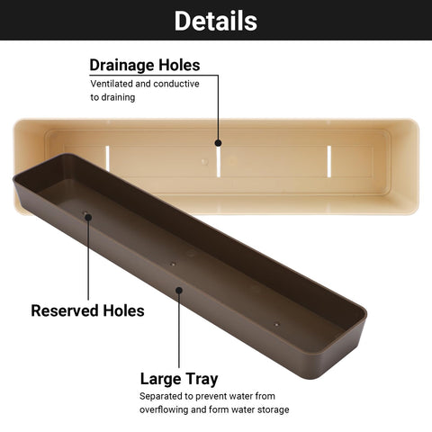 Suream window box drainage holes promote airflow and healthy plant growth.