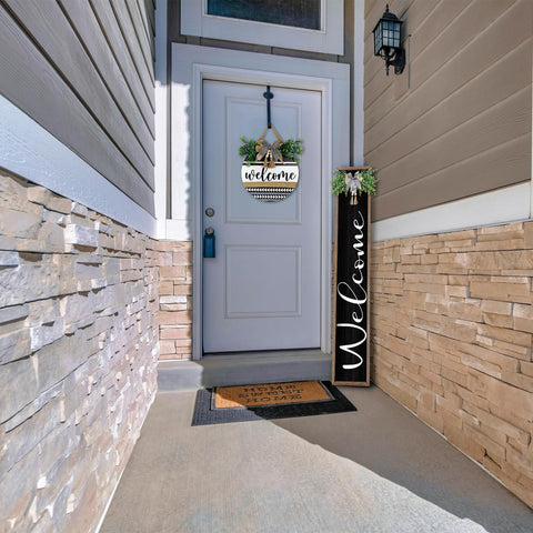 Surfapans plaid bow with eucalyptus detail adds warm curb appeal.