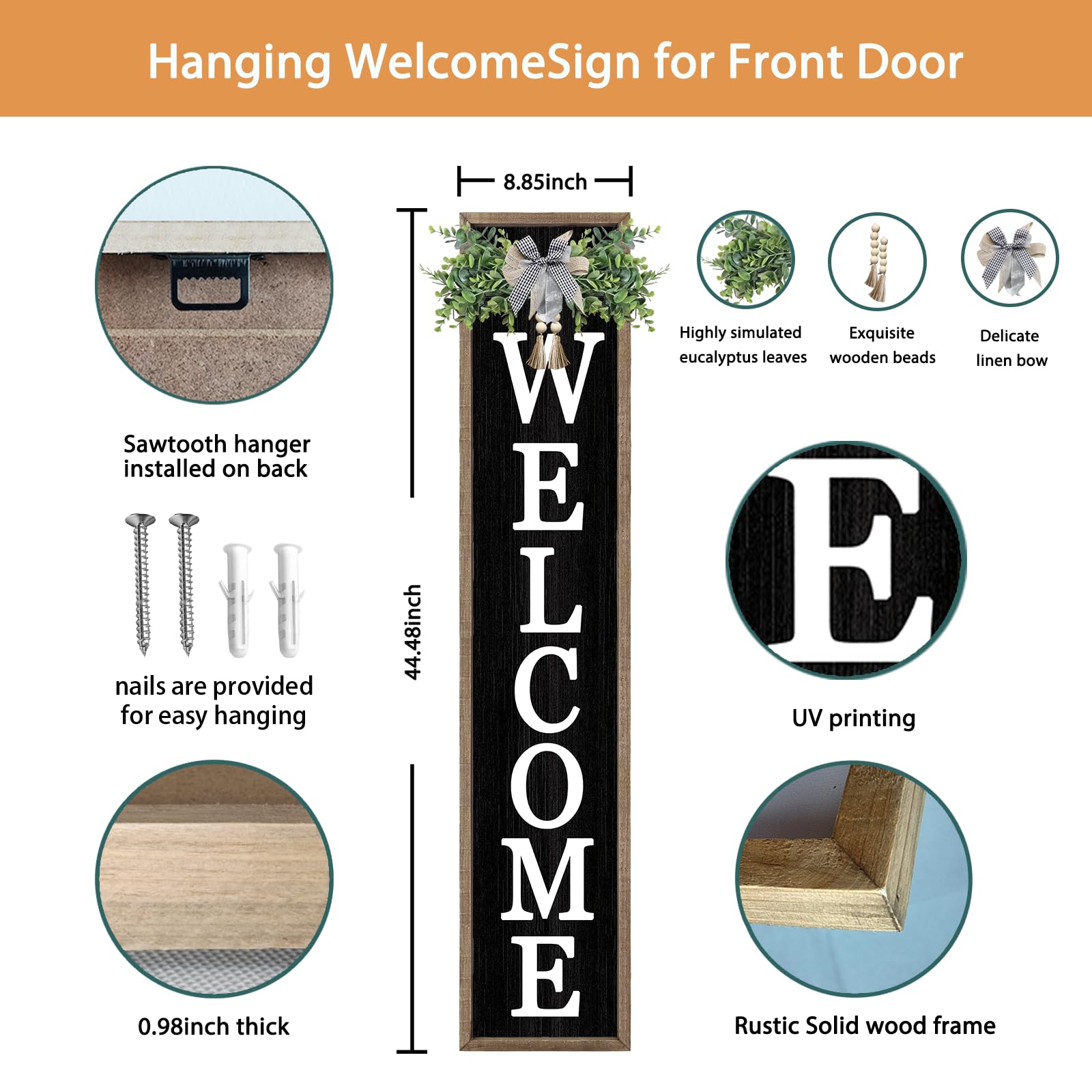 Surfapans vertical wood frame welcome sign provides clear outdoor visibility.