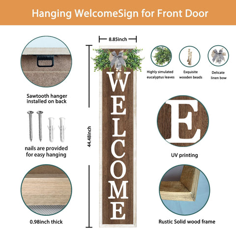 Surfapans welcome sign white wood frame; weatherproof durability for outdoors.