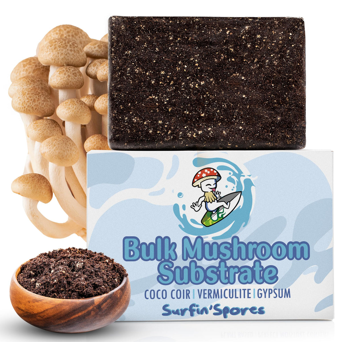 Surfin' Spores CVG substrate 5lb bag for easy monotub cultivation.