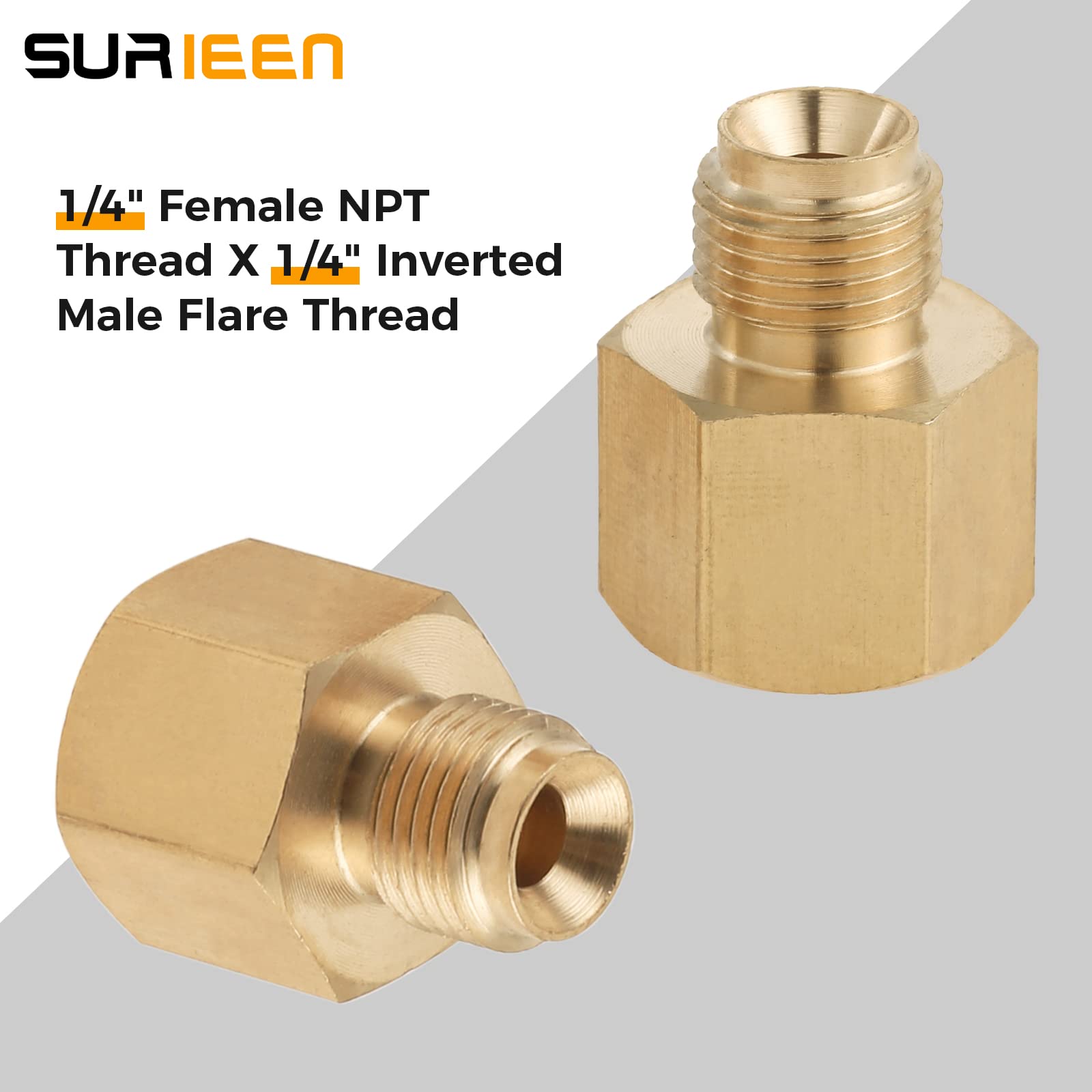 1/4 inch female NPT to inverted flare brass adapter for versatile propane hookups.