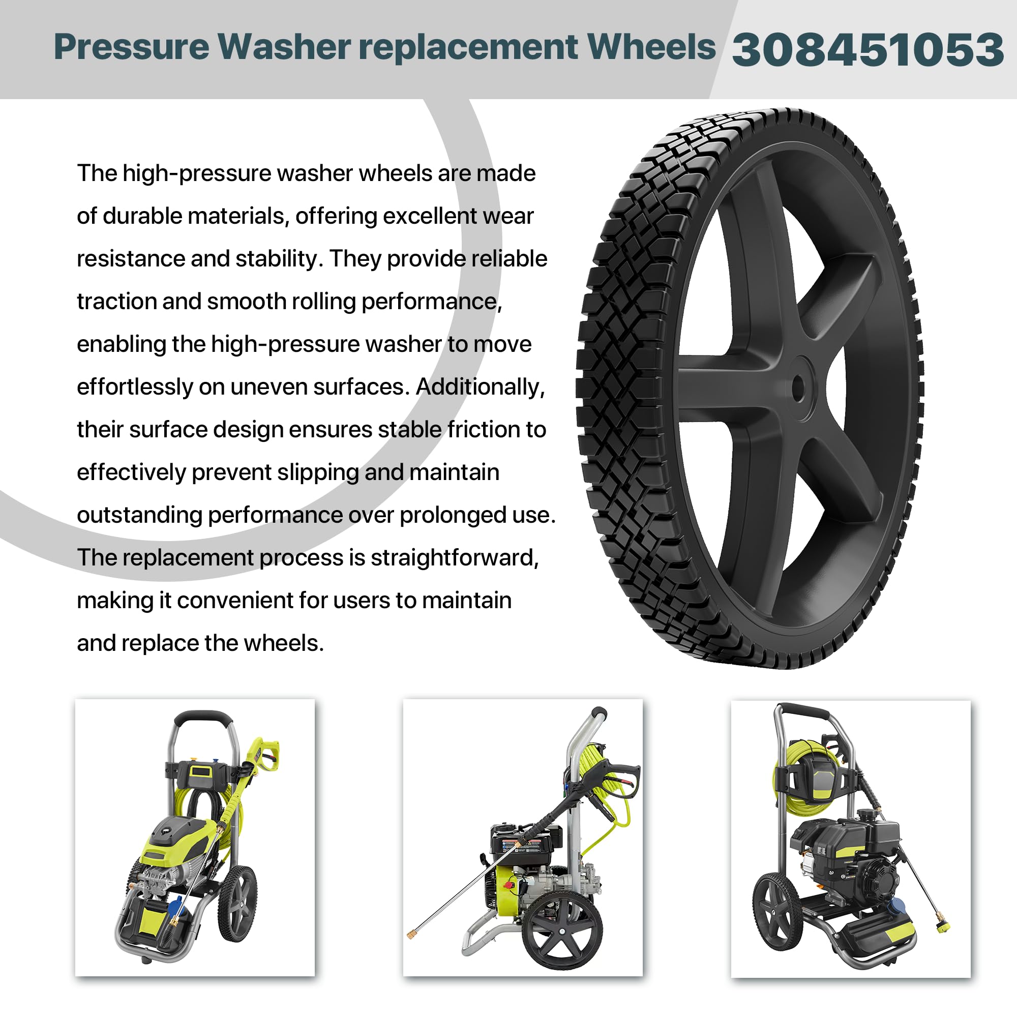 Surplee wheel on rugged surface demonstrating wear resistance.