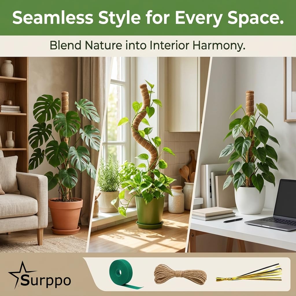 SURPPO moss pole for indoor potted plants provides vertical support.