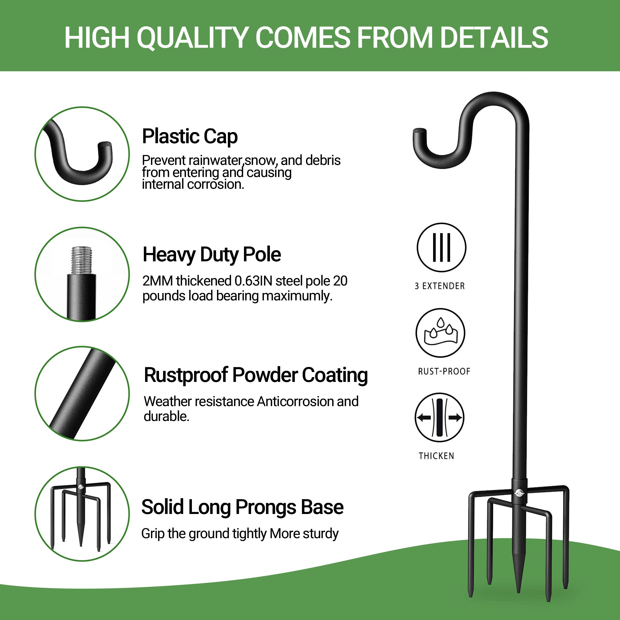 Surprizo hook holding bird feeder or plant holder at height