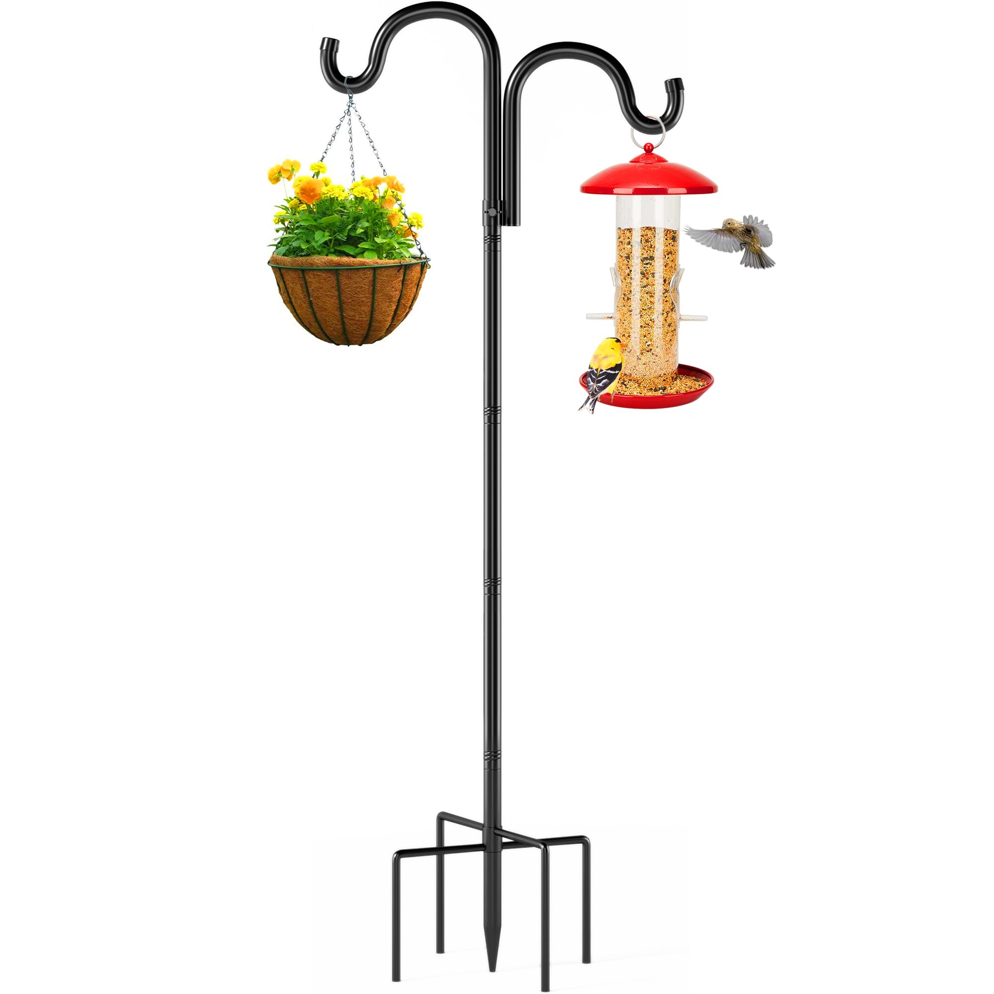 Surprizo double-shepherds-hook 92inch stand expands outdoor hanging options for multiple items
