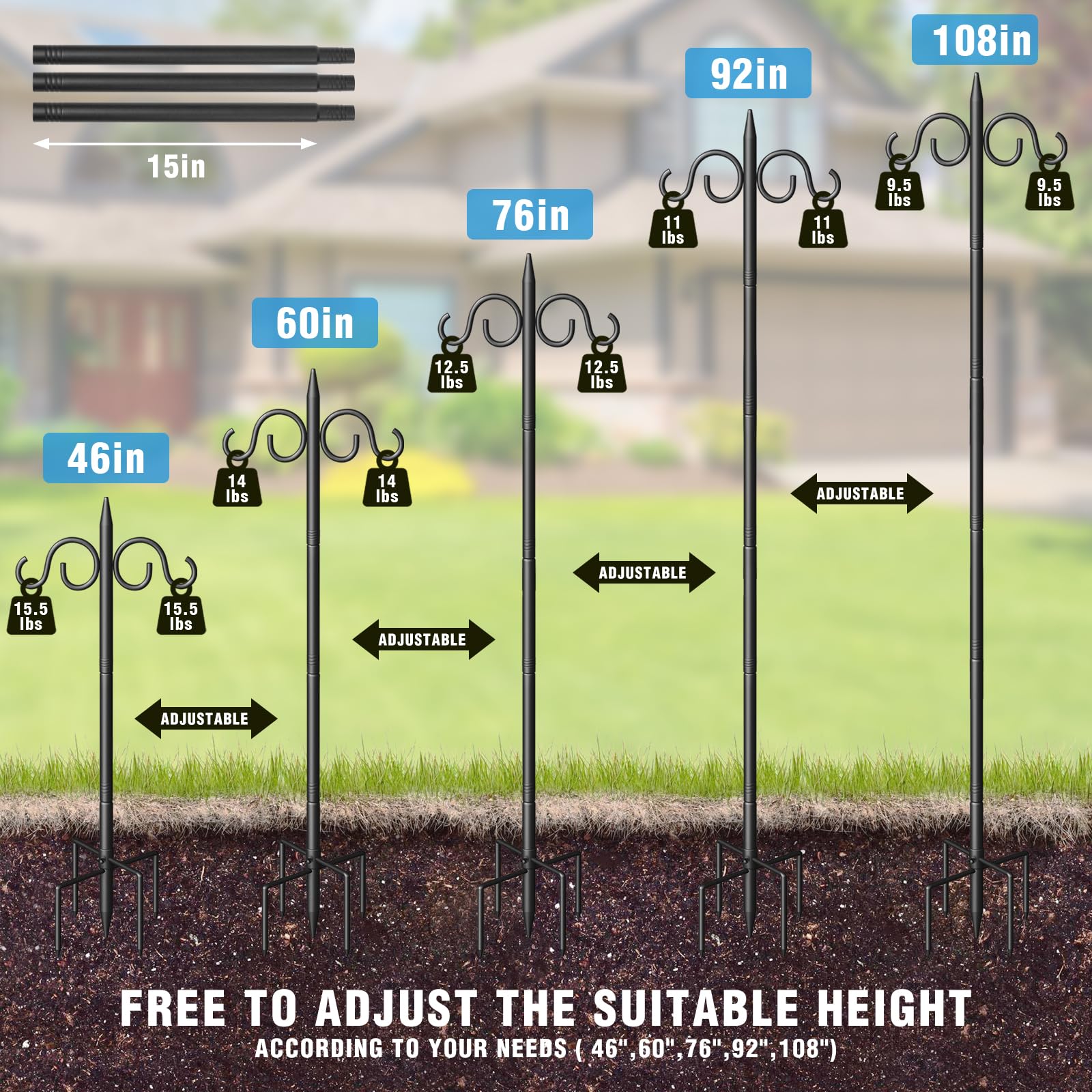 Surprizo heavy-duty bird feeder pole in metal resists outdoor elements.