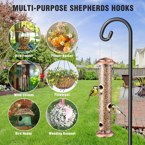 Surprizo Shepherd Hook displaying garden decor and bird feeders