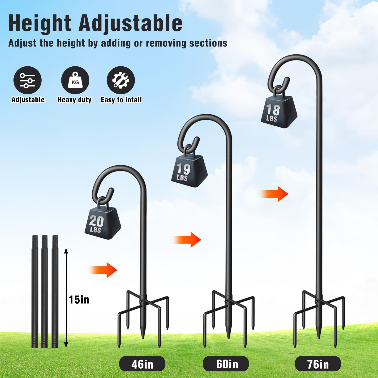 Surprizo Shepherd Hook made from heavy-duty metal resisting weather elements