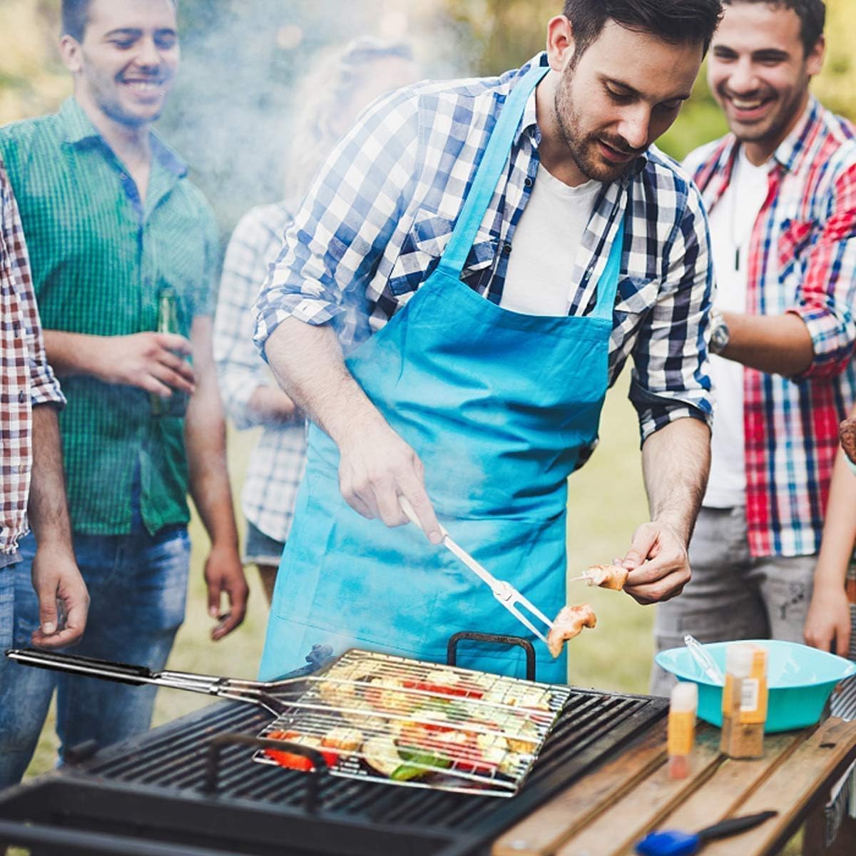 SURPZON portable BBQ rack in use with easy flipping