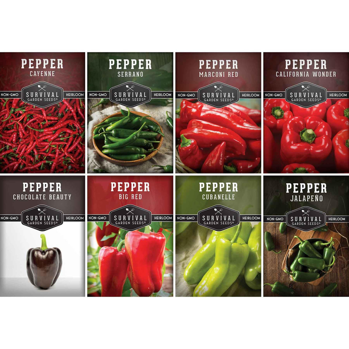 SURVIVAL GARDEN SEEDS 8-pepper collection pack for home gardens and diverse harvest