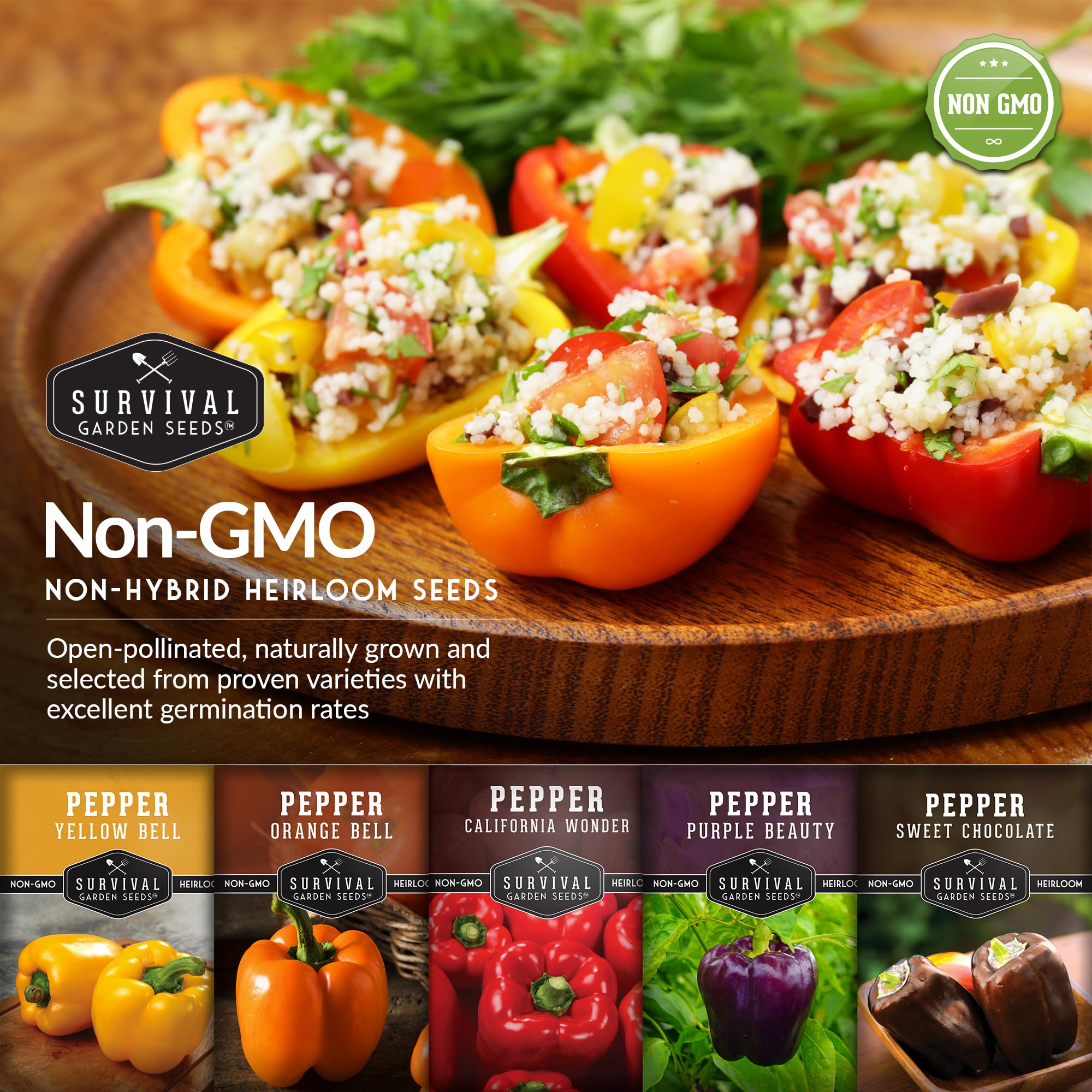 Survival Garden Seeds Sweet Chocolate pepper with brown hue for snacks