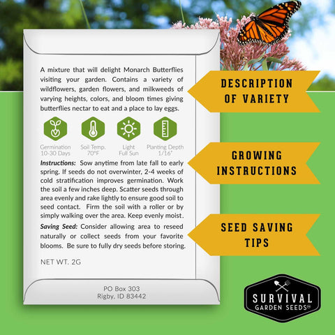 Survival Garden Seeds butterfly mix blooms attract butterflies and pollinators.