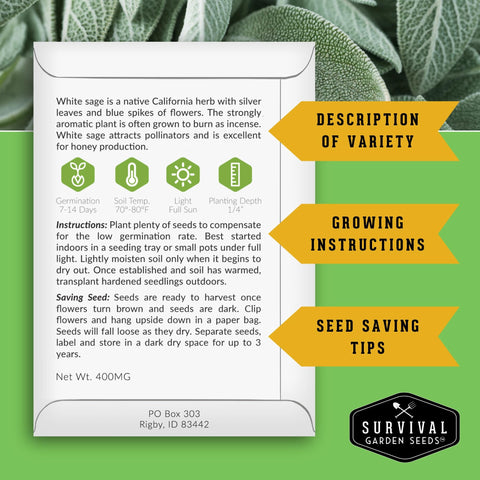 SURVIVAL GARDEN SEEDS Culinary Sage seed packet for versatile kitchen use