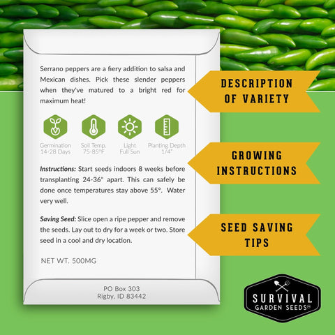 SURVIVAL GARDEN SEEDS jalapeño seeds pack for fresh, spicy harvests
