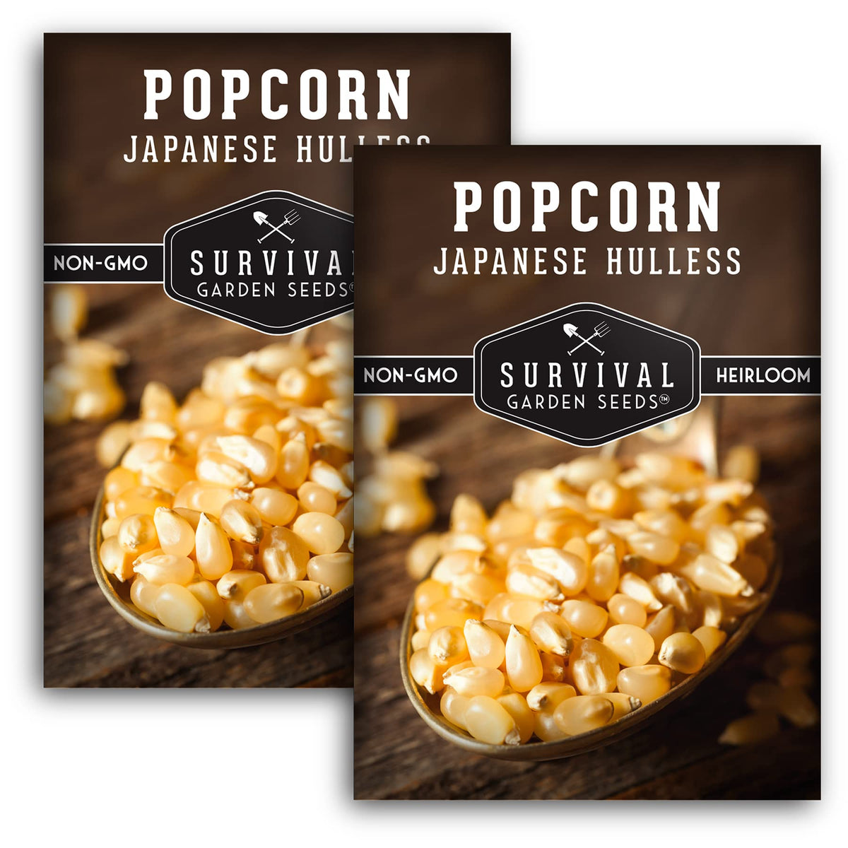 Survival Garden Seeds Japanese Hulless Popcorn seed packet for easy home germination.