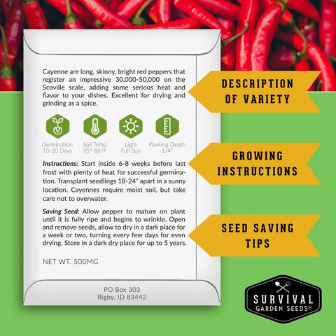 Marconi Red pepper seeds from SURVIVAL GARDEN SEEDS for bright, sweet-hot harvests