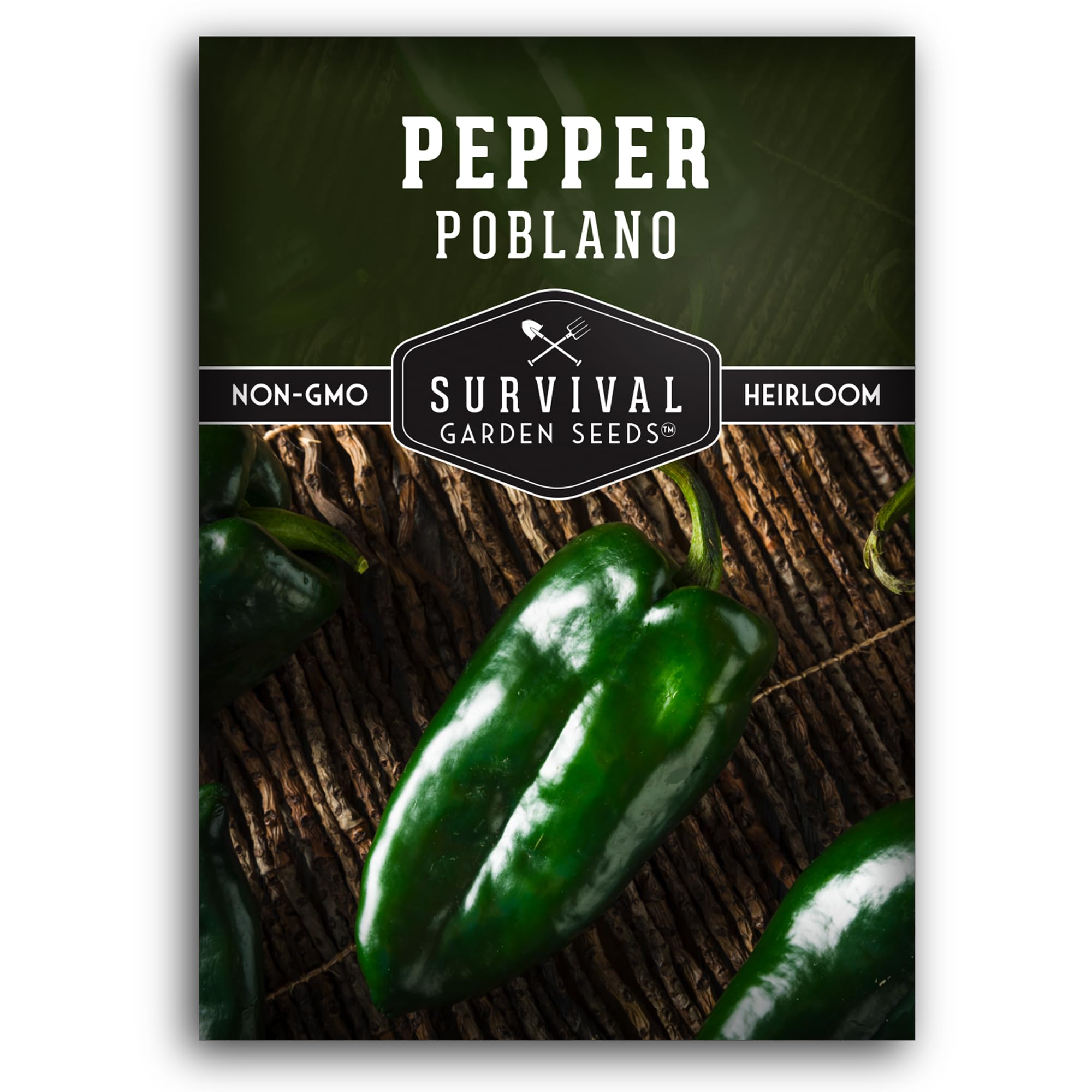 Survival Garden Seeds poblano seed pack for home planting, reliable open-pollinated variety.