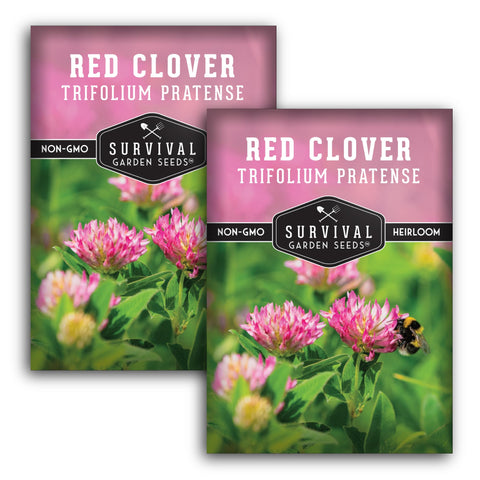 Survival Garden Seeds red clover seed packet ready for planting.