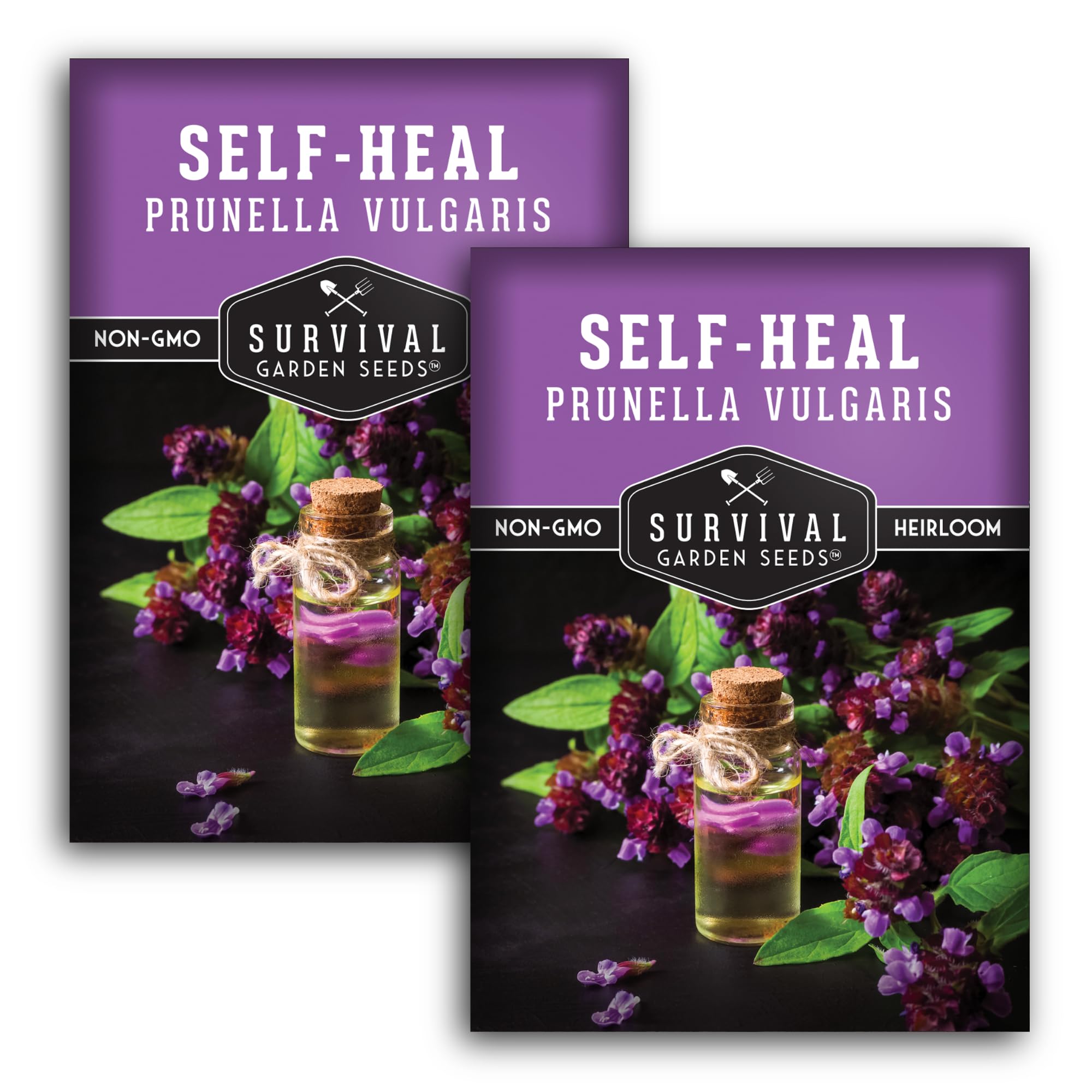 SURVIVAL GARDEN SEEDS Self-Heal seed-pack closeup promotes biodiversity in border gardens.