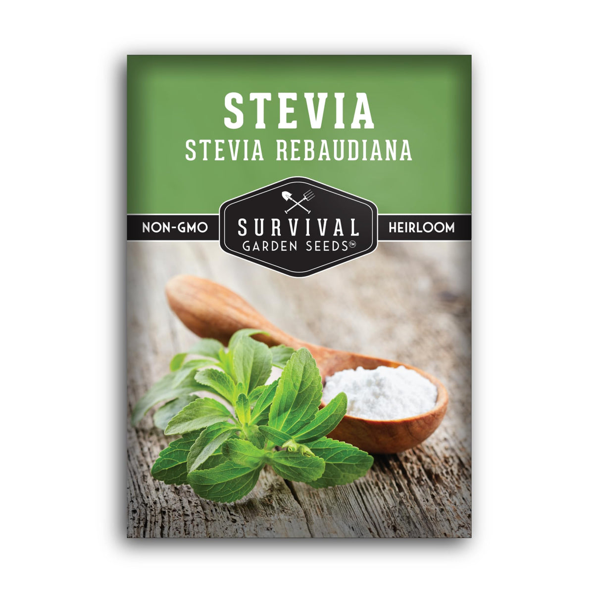 Survival Garden Seeds stevia seeds pack closeup for warm climate gardening.