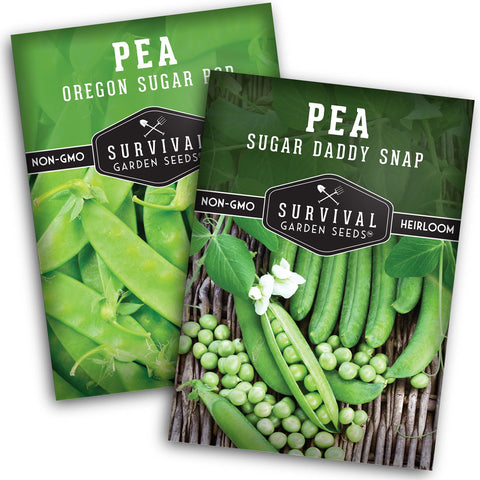 Survival Garden Seeds Sugar Daddy snap seed packet front, easy-to-plant for cool seasons.