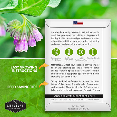 Survival Garden Seeds symphytum-officinale leaves image shows lush leaves for compost tea.
