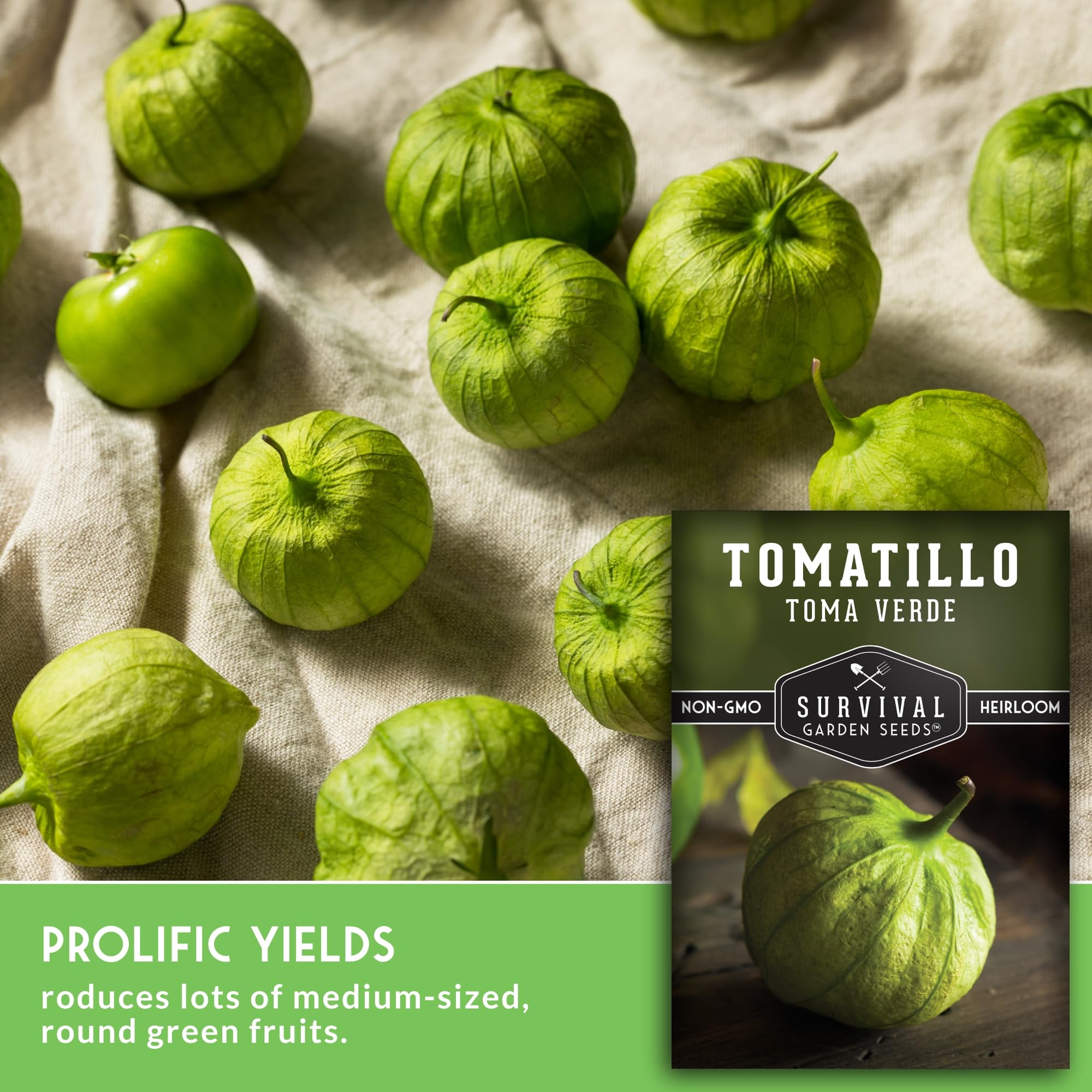 SURVIVAL GARDEN SEEDS Toma Verde back of packet with germination tips.