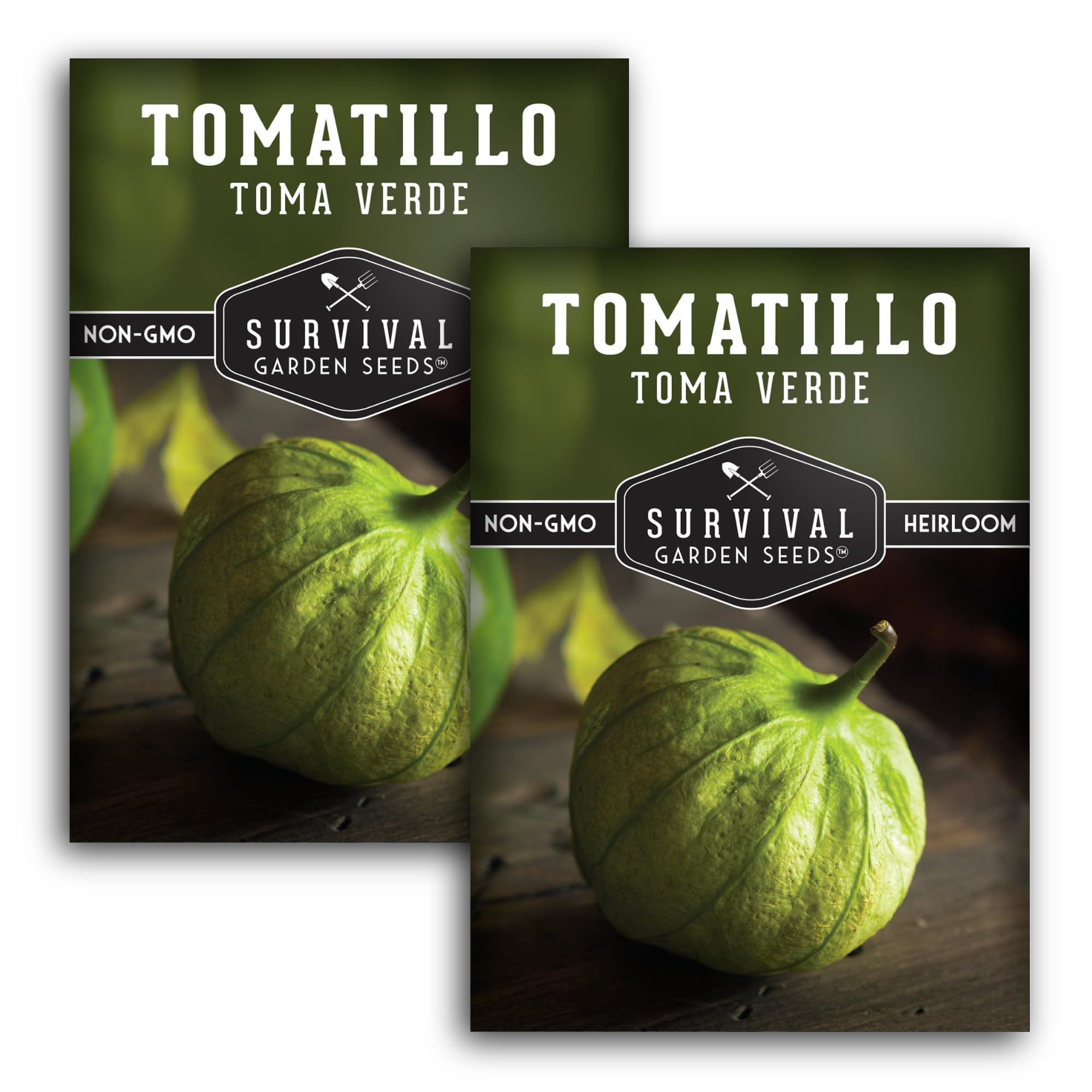 SURVIVAL GARDEN SEEDS Toma Verde seed packet front, ready for germination.