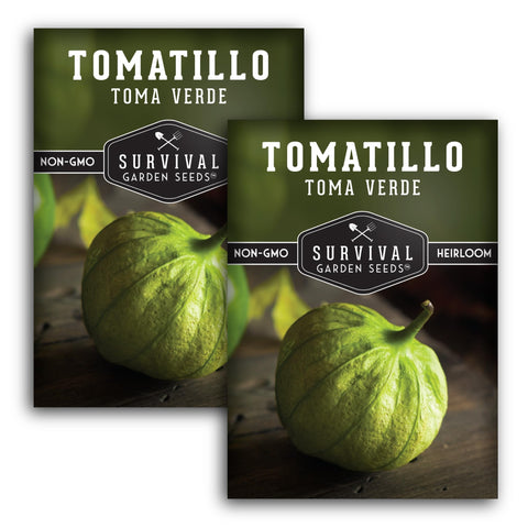 SURVIVAL GARDEN SEEDS Toma Verde seed packet front, ready for germination.