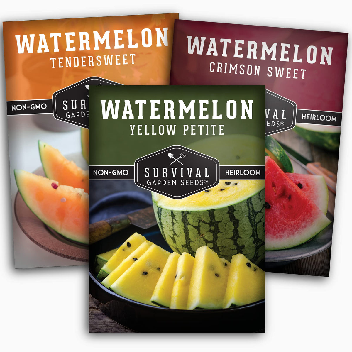 SURVIVAL GARDEN SEEDS tri-color watermelon patch featuring three vibrant fruits