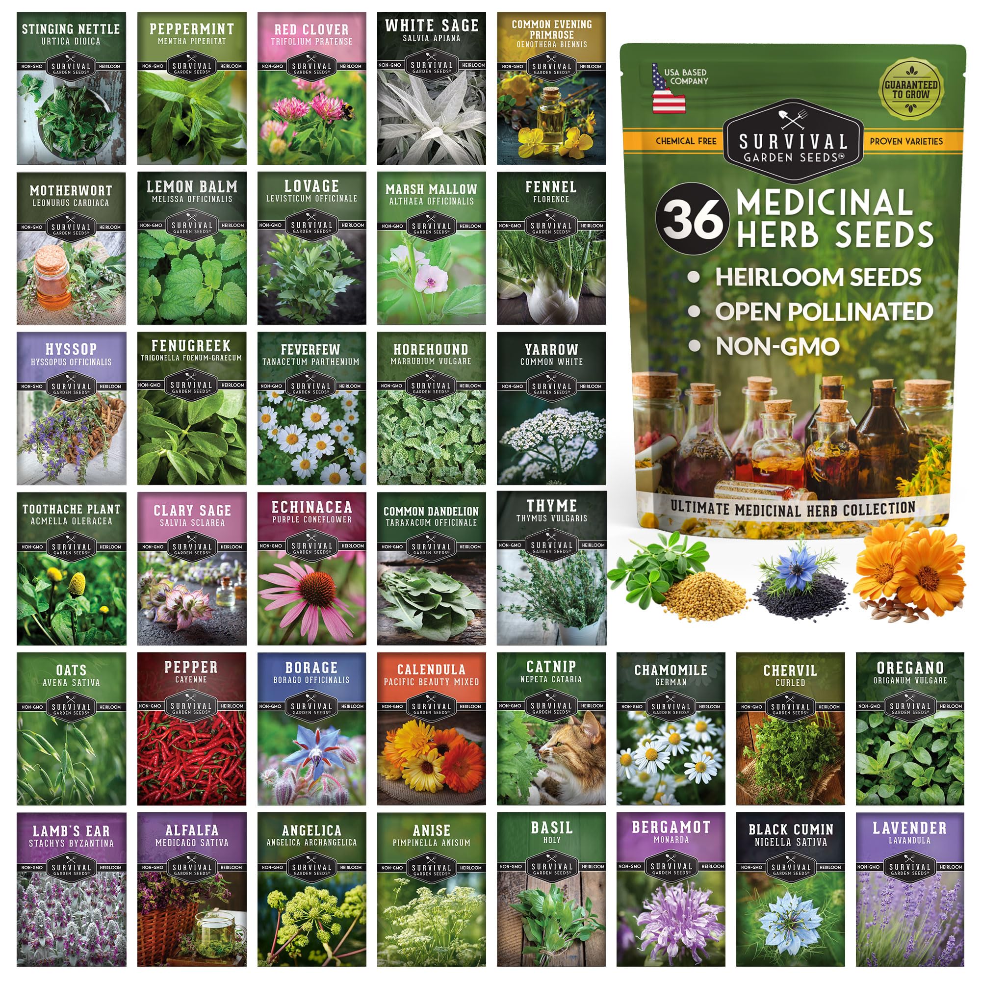 SURVIVAL GARDEN SEEDS ultimate medicinal herb pack—vibrant seeds for a home apothecary.