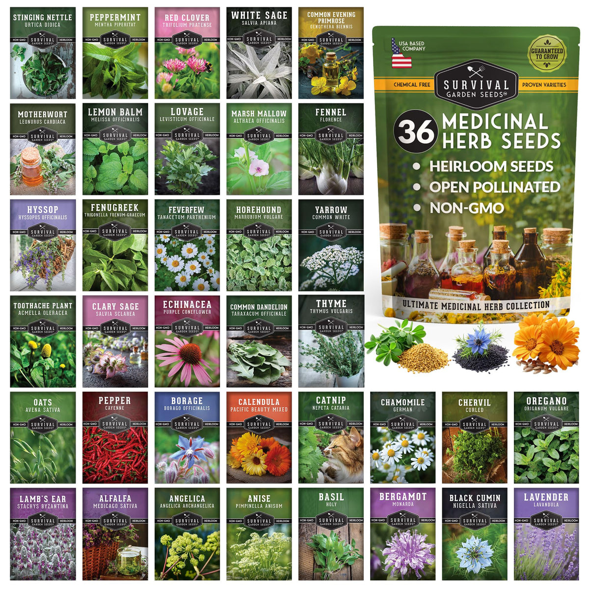SURVIVAL GARDEN SEEDS ultimate medicinal herb pack—vibrant seeds for a home apothecary.