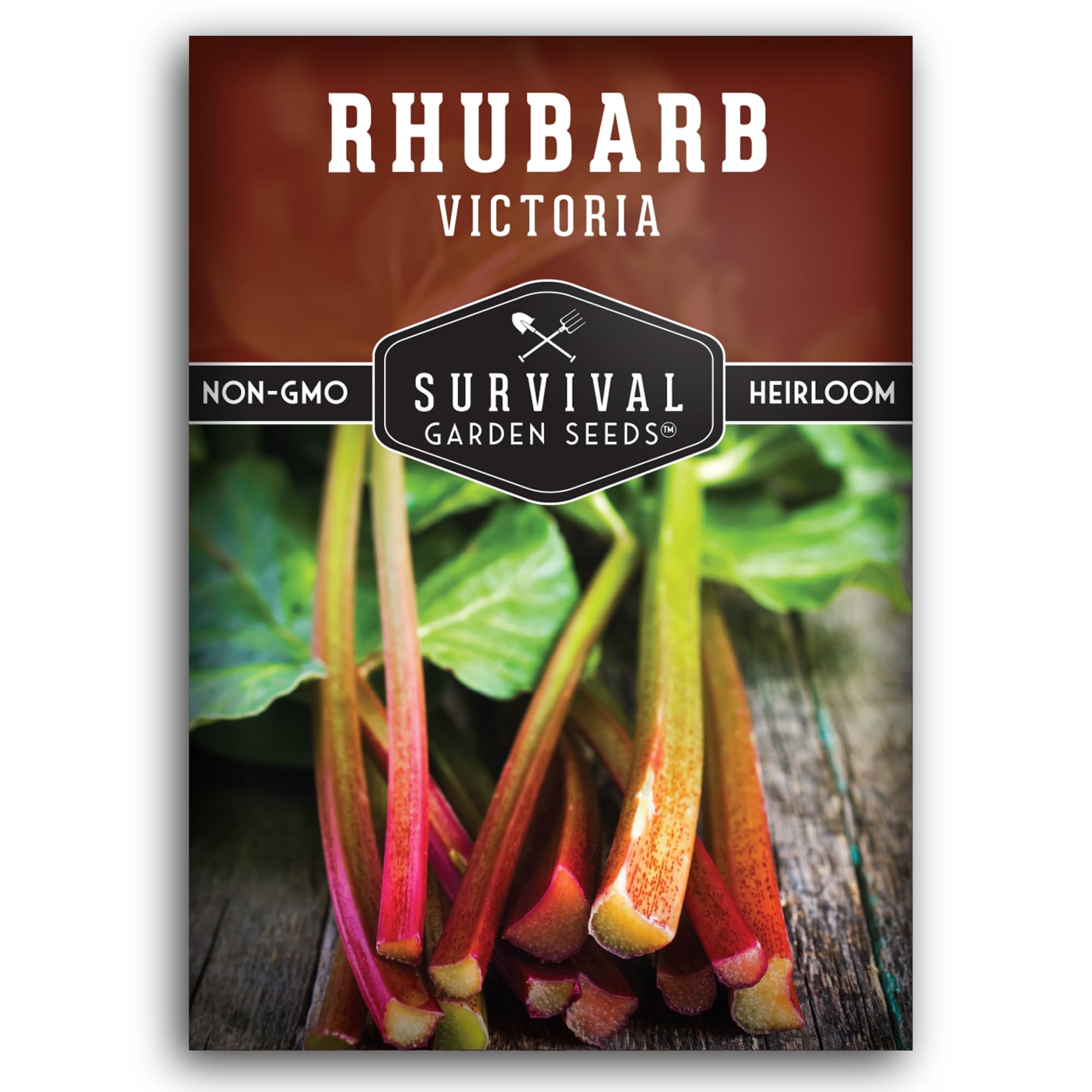 Survival Garden Seeds Victoria Rhubarb seed pack ready for spring planting and easy germination.