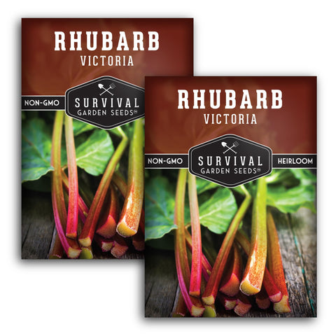 SURVIVAL GARDEN SEEDS Victoria rhubarb seed pack front view for easy home gardening