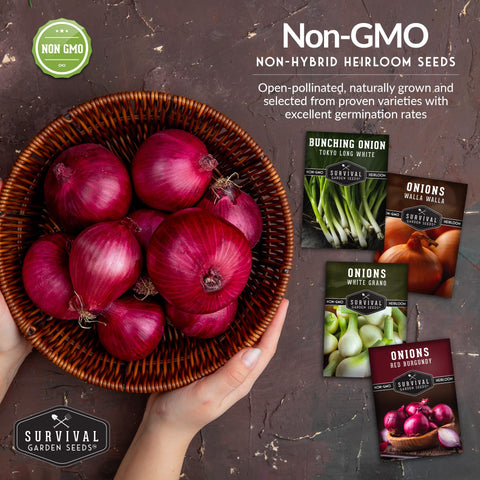 Survival Garden Seeds Walla Walla Sweet onion seed pack for sweet bulbs.