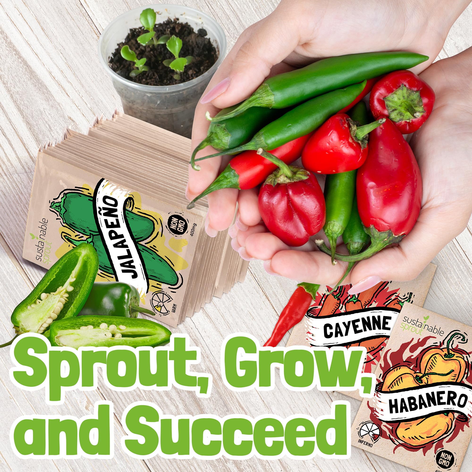 Sustainable Sprout indoors seed-starting trays enable year-round pepper cultivation.