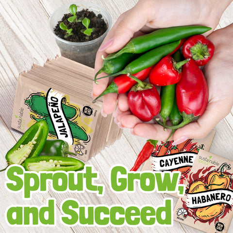 Sustainable Sprout indoors seed-starting trays enable year-round pepper cultivation.