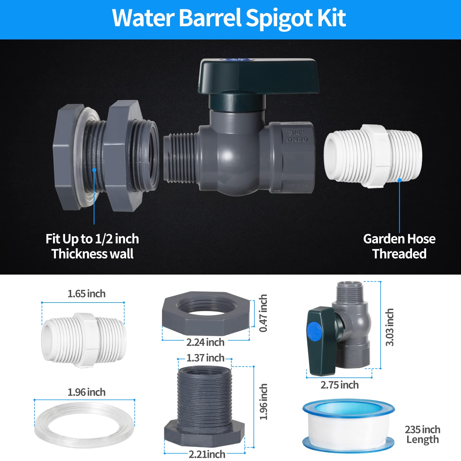 Suswillhit rain barrel spigot kit hose connection for quick water transfer